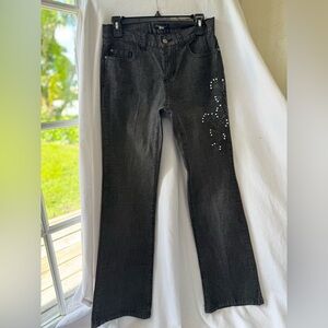 Black Straight Leg Jeans with Rhinestone Embellishments